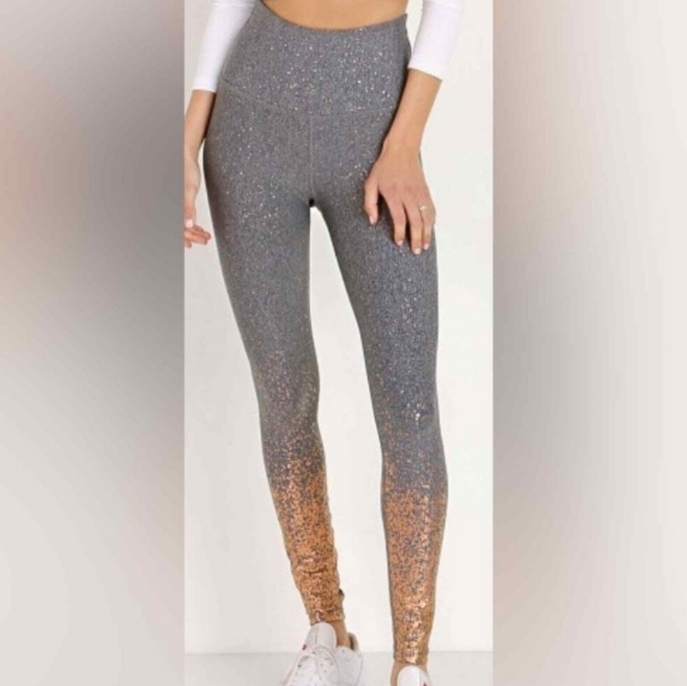 Beyond Yoga Alloy Ombre Gold Silver Metallic High Rise Leggings Womens